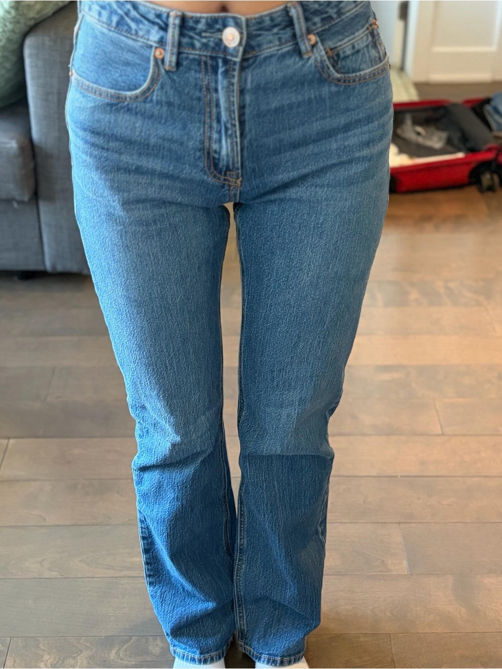stradivarius Medium Blue Flared High-Rise Jeans